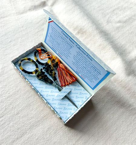 Discover Maison Sajou Tortoiseshell Embroidery Scissors in box, handcrafted in France with elegant tortoiseshell-style handles and precision steel blades for stitching.